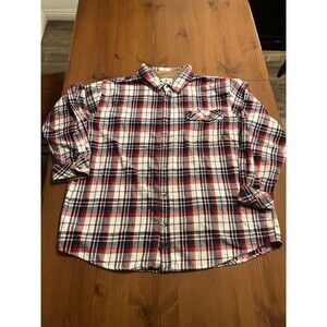Legendary Whitetails Buck Camp Flannel Shirt 2XL Red Navy Plaid Corduroy Collar